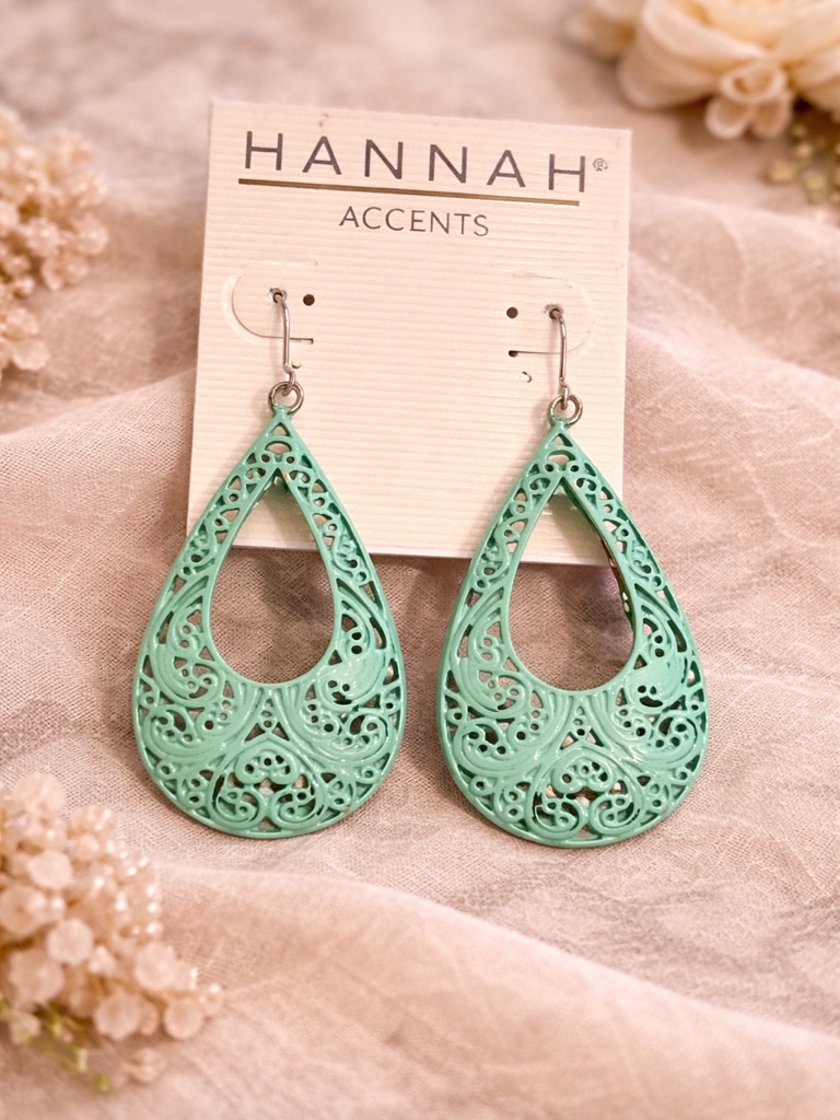 Hannah Mint Teardrop Filigree Dangle Earrings